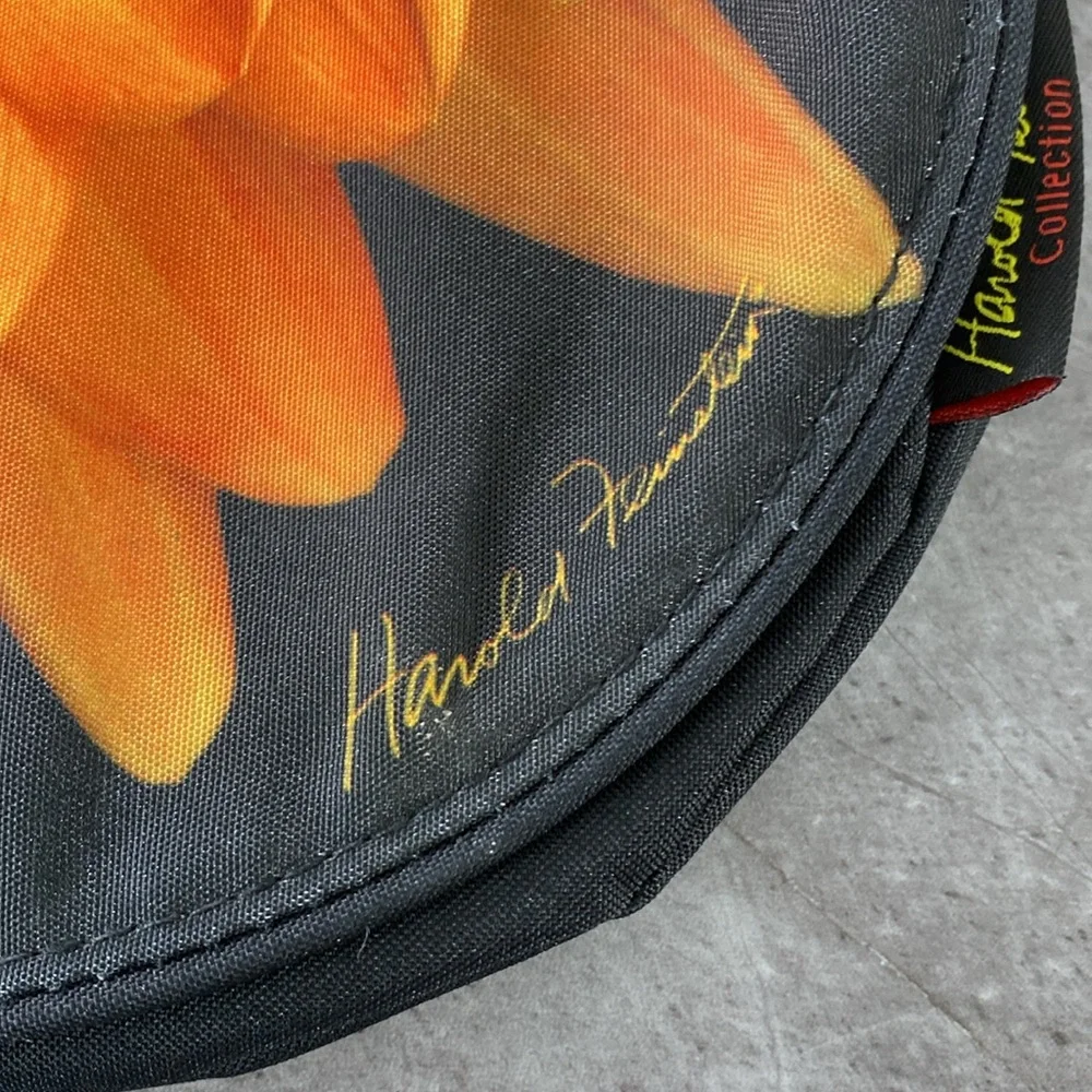 Harold Feinstein Purse Crossbody Bag‎ Black Nylon Orange Oversized Flower Artsy